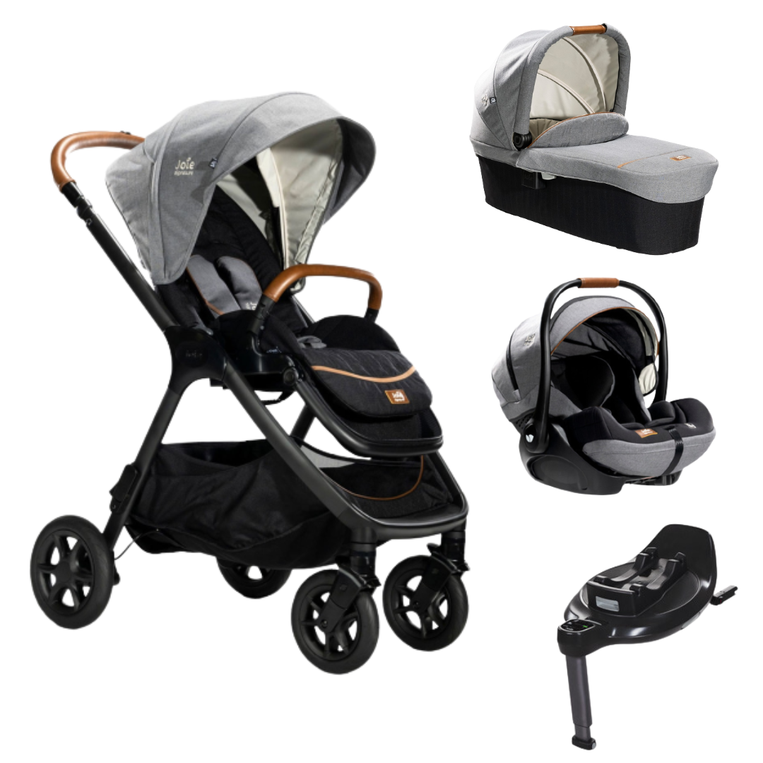 Joie – Carucior pentru copii multifunctional 3 in 1 Finiti Signature Carbon + Baza Isofix Encore (Carucior Finiti Carbon+ Landou Ramble XL Carbon+ scoica i-Level Recline Carbon+ baza isofix Encore) - Carucioare Sport Pliabile - 1